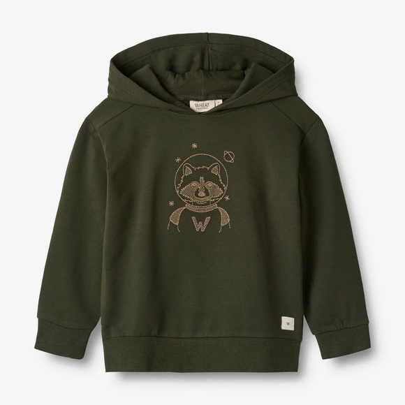 Wheat Kids Space Racoon Sweatshirt in Deep Forest - Picture 1 of 4
